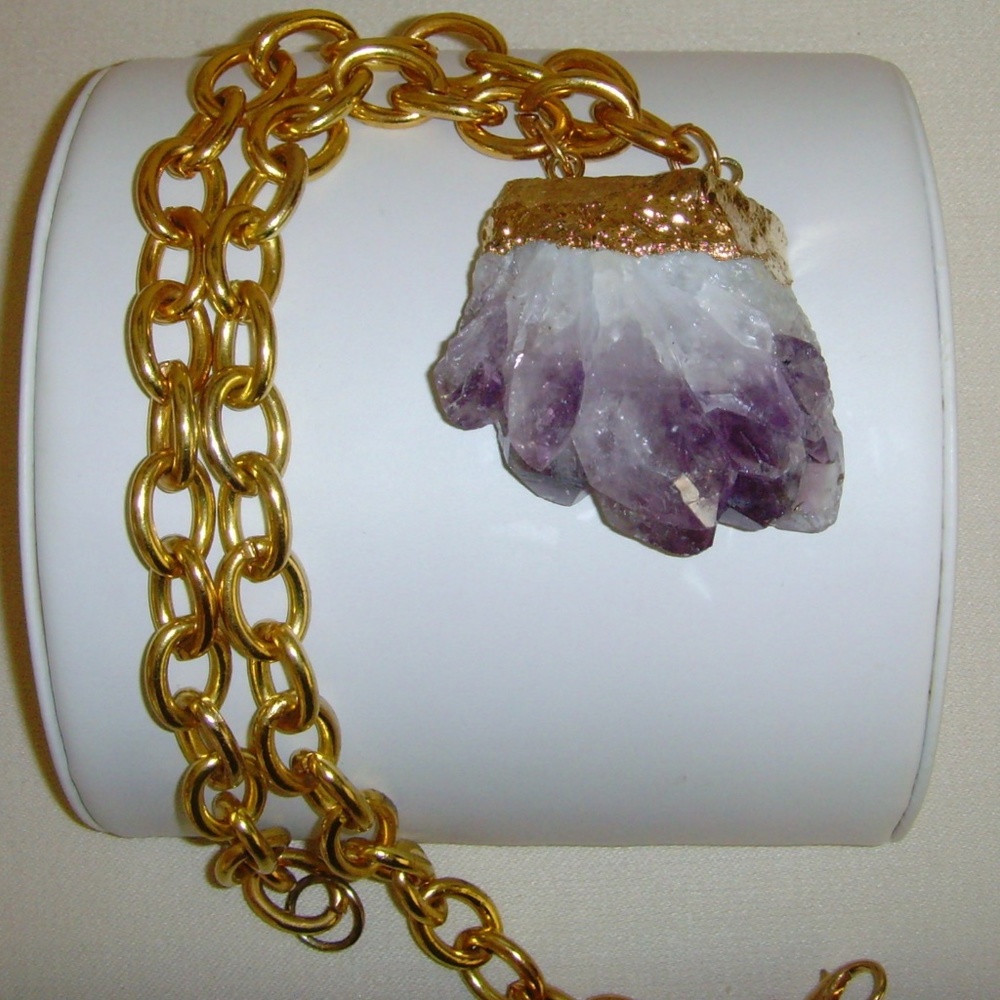Gold-tone and Faux Amethyst Colored Necklace